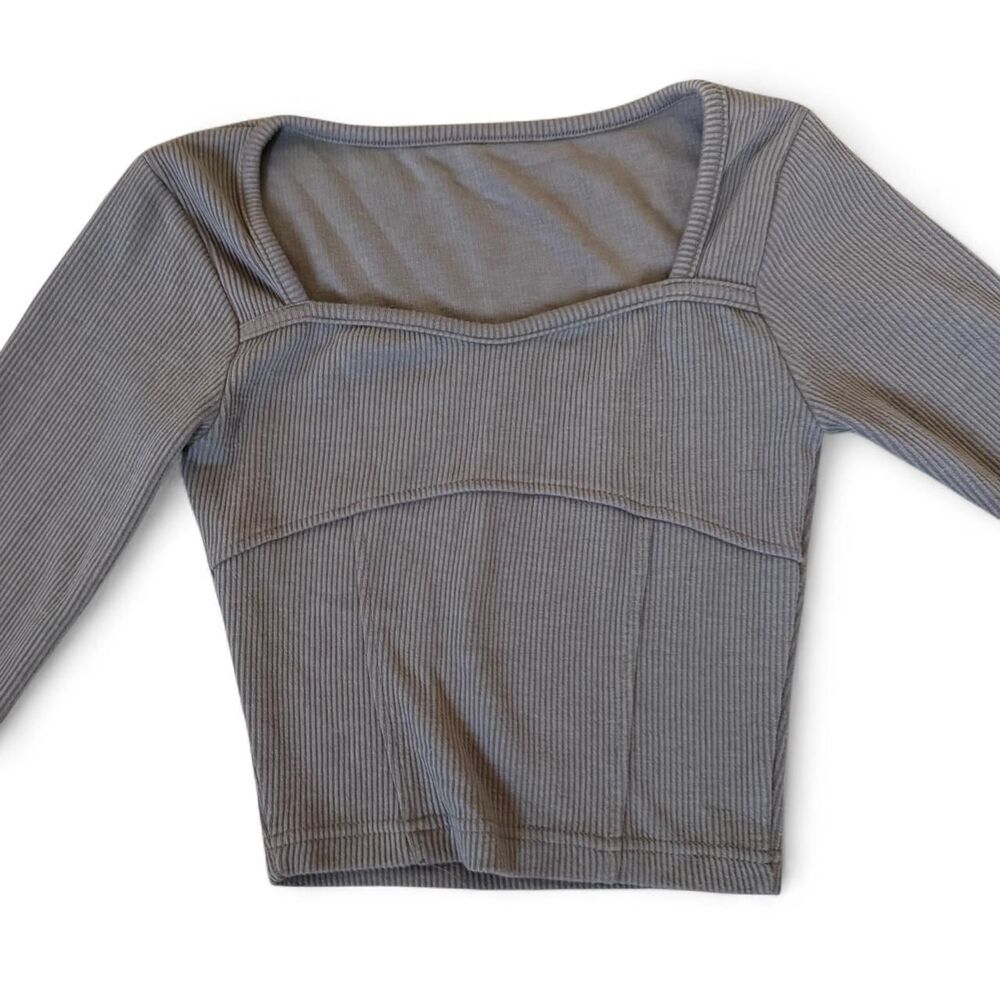 Brandy-melville Women's Grey and Brown Shirt